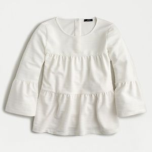 J.Crew White Button-back tiered bell-sleeve top